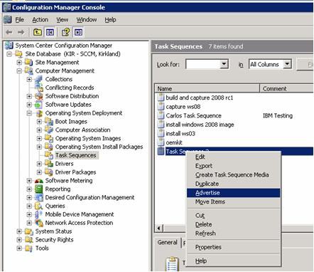 9. Right-click the task sequence and select Advertise. Figure 20. Advertising the OS capture task sequence 10.