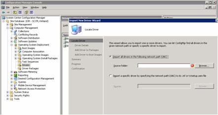 Figure 24. Import New Drivers Wizard Debugging task sequences 6. Import the drivers from the share location into Configuration Manager.