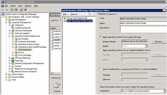 Figure 33. Task Sequence Editor: Apply Operating System Image f.