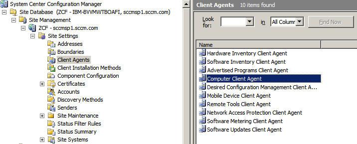 Set network access account Procedure 1. Launch Microsoft System Center Configuration Manager 2007 to open the Configuration Manager console. 2. 2. Select Site Database->Site Management->[Site Server Name]->Client Agents.