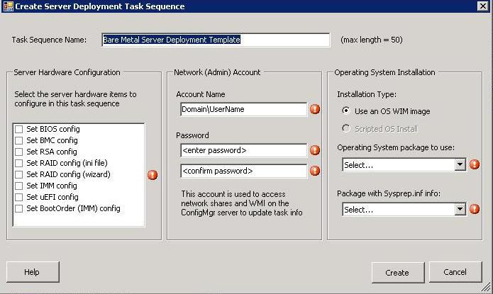 Figure 33. Creating a task sequence a. On the left side is a list of all of the IBM-specific hardware configuration actions that can be performed on System x servers.