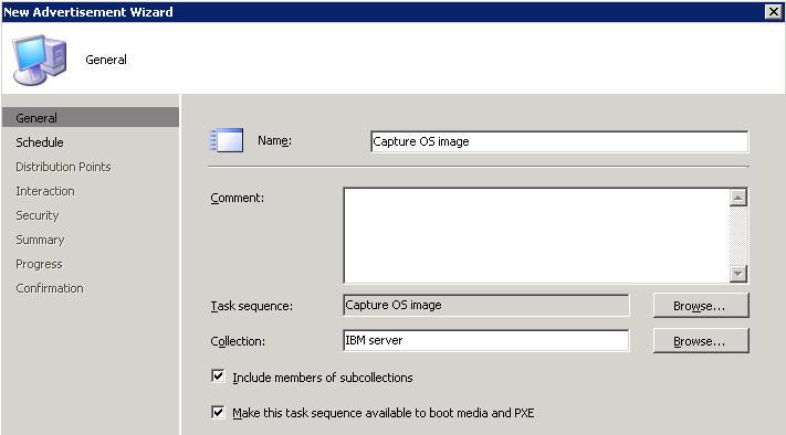 Figure 36. Selecting the collection containing the target server 4. Click Next. 5. On the Schedule panel: a.