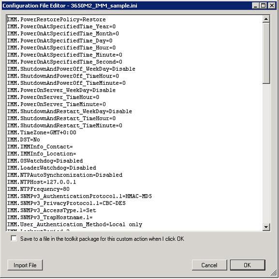 Figure 49. Sample settings in an IMM ini file You can edit the file or create a new one.