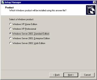 The following page is displayed: Figure 55. Setup Manager: Windows product 8.