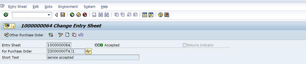After clicking the button, the Approve button will appear again and the status of the Service Entry Sheet is changed as from Accepted to