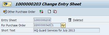 Then, delete the Service Entry Sheet using the Delete button. The status will now reflect Deleted. Step 2 On the PO s Purchase Order History, the Service Entry Sheet will still appear.