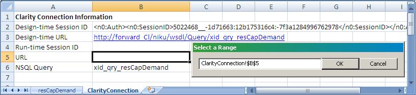 The Solution: Create an Xcelsius Visualization with Real-Time CA Clarity PPM Data 3. In the embedded spreadsheet, Samantha creates two worksheets and names them: ClarityConnection.