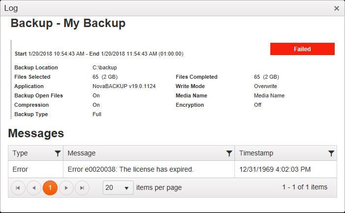 display the backup log as seen in this example.