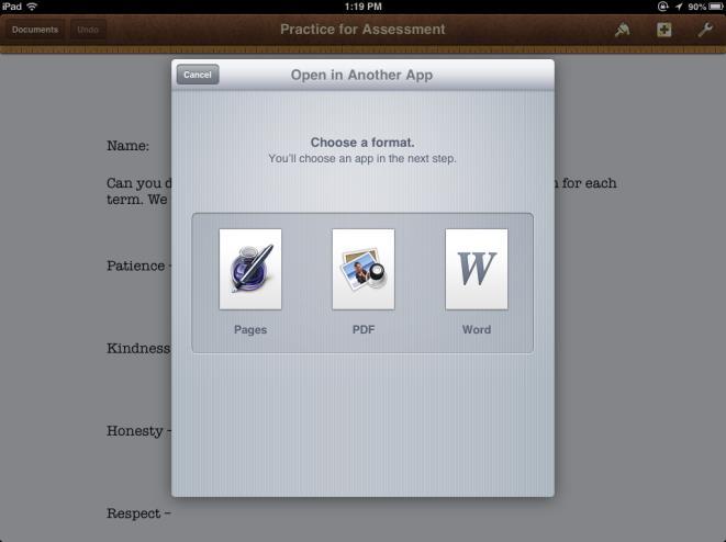 Backing up your ipad documents to Dropbox Documents from Pages: 1.