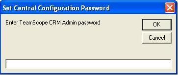 This program prompts you to establish your TeamScope CRM Administrative password: This password is not related to any other Windows or Outlook password.