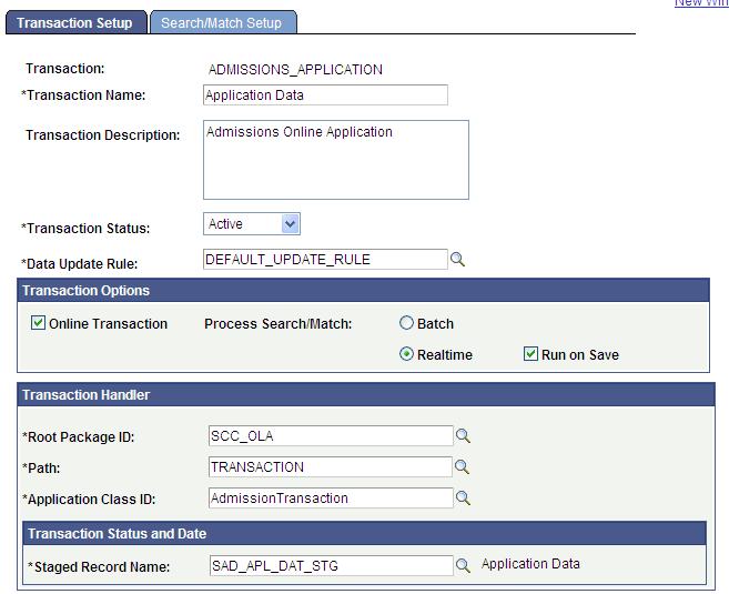 Managing PeopleSoft Admission Transactions Chapter 1 Transaction Setup page: Online