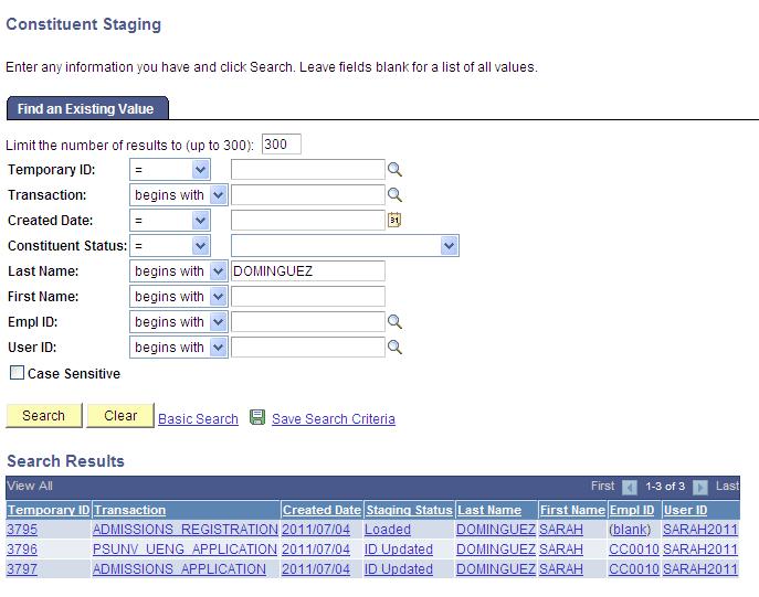 Managing PeopleSoft Admission Transactions Chapter 1 Partition Data By Transaction (search results) In the following example, you can see that the Summary Information page displays only one