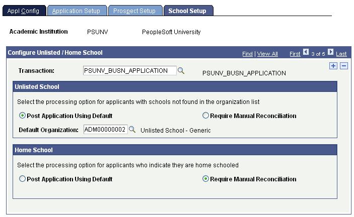 Chapter 1 Managing PeopleSoft Admission Transactions School Setup page An online application may need to capture the applicant s academic history.