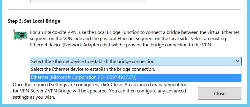 17. Set local bridging to the NIC in the drop-down box. 18.