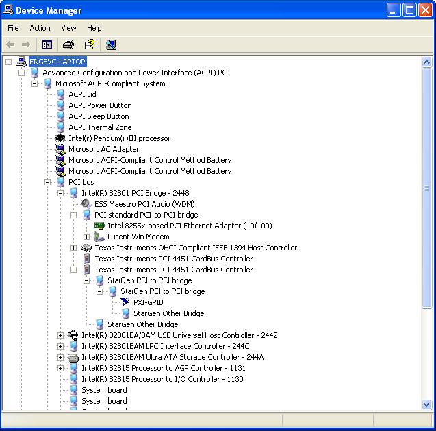 Figure 7. PXI Module Shown In Device Manager Tree The NI CardBus-8310 CardBus Driver installation is now complete.