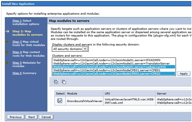 Select the target Application Server and optionally webserver