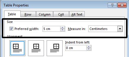 Under the Table tab within the dialog box, click on the Preferred Width check box, and also enter a preferred width for the table.