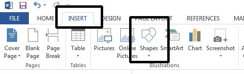 Click on the Insert tab and then click on the Shapes icon.