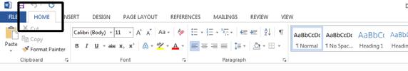 This tab contains icons and other controls that are most commonly used within Microsoft Word, such as making text display as bold or underlined.