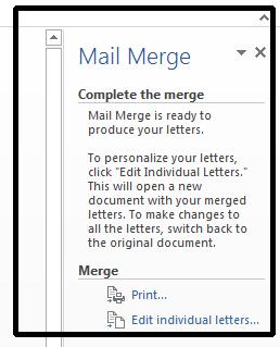 WORD 2013 FOUNDATION Page 143 If you were to click on the Print option, you would see the Merge to Printer dialog box which lets you select what to print.
