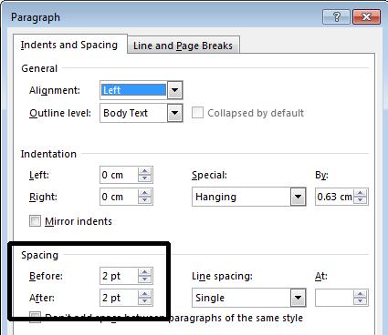 WORD 2013 FOUNDATION Page 52 Within the Spacing section of the Paragraph dialog box, use the Before and After control to set the space that will be inserted before and after the paragraph.