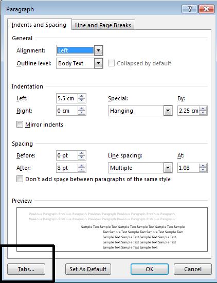 WORD 2013 FOUNDATION Page 67 To change the tab type, double click on one of the tab stops on