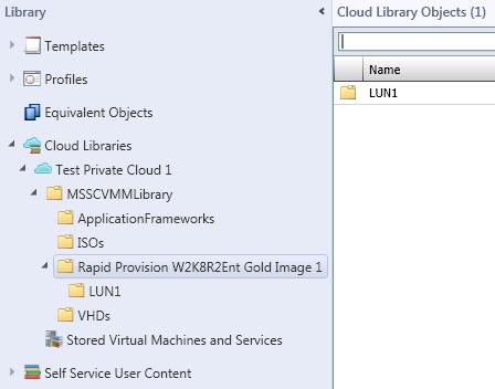 Figure 131: San copy-capable rapid provision VM template on the library server 13) The library server will now list a new folder where the rapid provision template resides