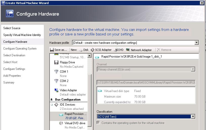 Figure 134: Configure the hardware settings or choose an existing hardware profile 6) On the Configure Hardware screen as shown in Figure 134, note that the hardware settings are