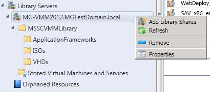 the library server object in SCVMM 2012 and click on Refresh as shown in the example in Figure 5.