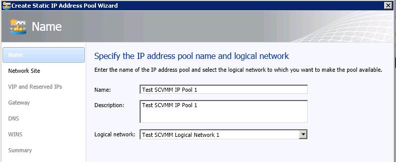 Figure 11: Provide a name for a static IP address pool 8) On the Name screen as shown in figure 11: a) Provide a descriptive name for this static IP Pool.