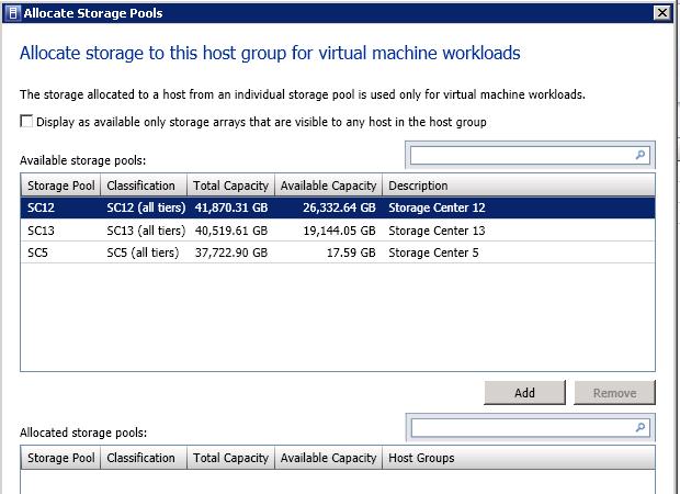 Figure 19: Select the desired storage pool 3) Click on the desired storage pool (SC12 in this example) and then click on the Add button as shown in Figure 19.