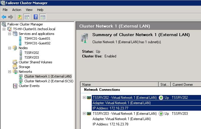 Figure 30: Naming cluster networks in Failover Cluster Manager 4) In Failover Cluster Manager, each Cluster Network (in the left pane) should have matching Network Connections (in the center pane)