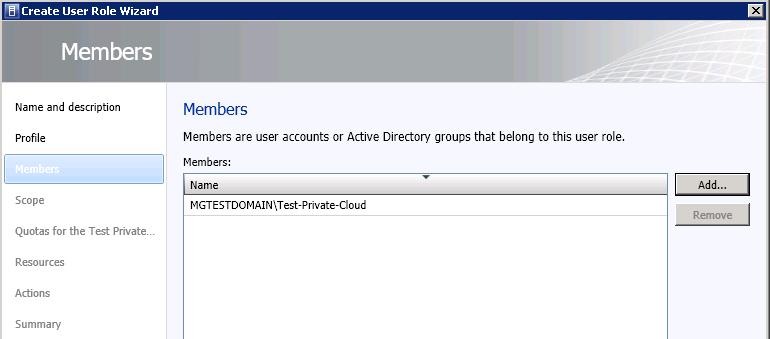 In this example, an AD group named Test-Private-Cloud was first created on the AD domain controller by using Active Directory Users