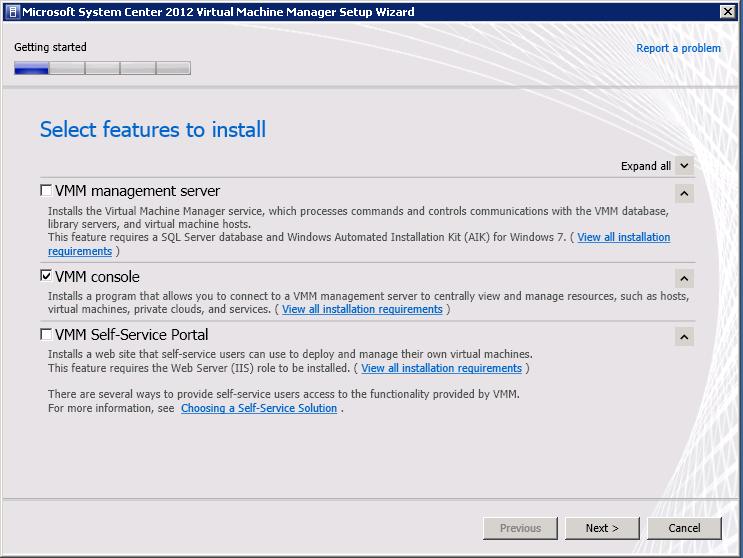 Figure 71: Install the VVM Manager console on another computer 6) The SCVMM 2012 Manager console GUI can be installed on additional