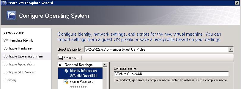 Figure 88: Configure operating systems settings for a new template 8.