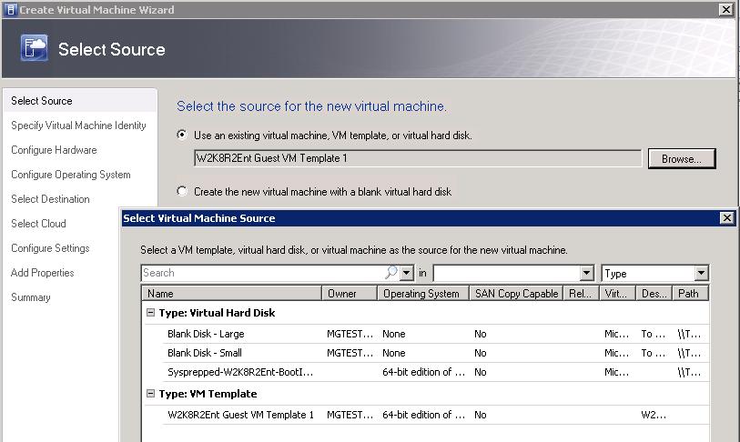 Figure 91: Select a virtual machine source 3) On the Select Source screen, click on the Browse button and choose the desired VM template.