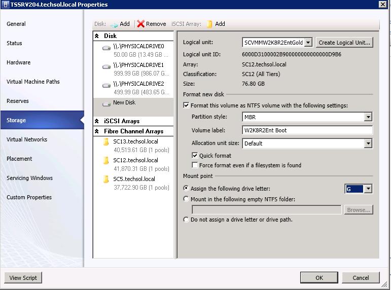 Figure 105: Specify new logical unit details and assign a drive letter 2) After a few seconds, the Properties screen fields will populate with the new logical unit information.