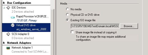 Figure 109: Attach an ISO file to the new guest VM for staging the OS c.