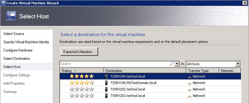 Figure 111: Select a host server for the new guest VM 5) The wizard will display a list of available hosts on the Select a Host screen.