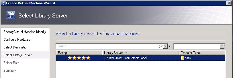 Figure 119: Select the library server to store the cloned rapid provision guest VM on 6) On the Select a