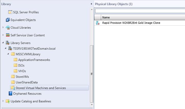 Figure 122: Verify the location of the cloned rapid provision guest VM 9) After the job finishes, from the Library view, expand Library Servers and verify the location of the cloned rapid provision