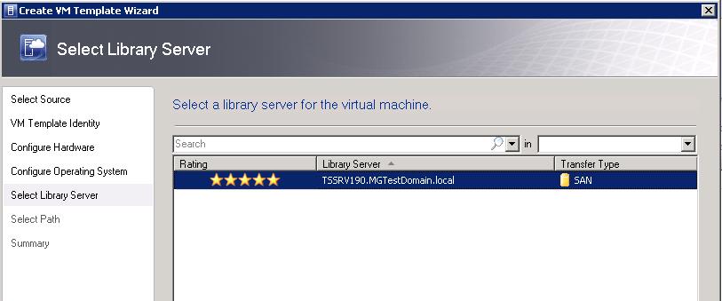 Figure 128: Select a library server that is capable of SAN copy-capable transfers 8) On the Select Library Server screen, select a library server that is