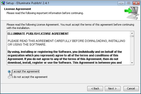 2. Read the license agreement and select I accept the agreement.