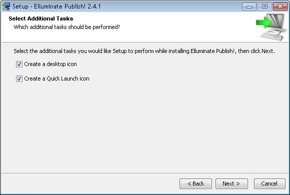 7. Specify whether or not you would like the installer to create a Publish icon on your