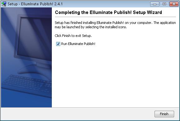 9. When installation is complete, the following panel is displayed. Select the option Run Publish if you would like to start the application immediately.