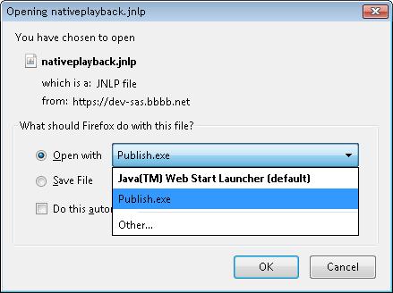 5. Open the.jnlp file in Publish. If Publish is not in the list of available applications, select Other and browse to the application.