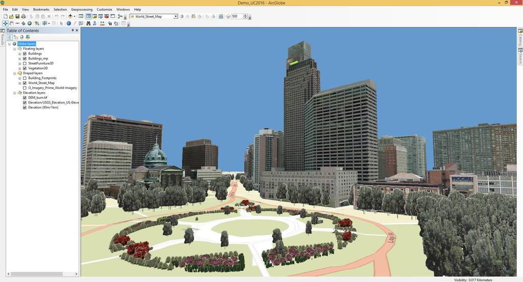 ArcGlobe 3D visualization application Data placed on 3D globe Map like & oblique views Integrated topography One