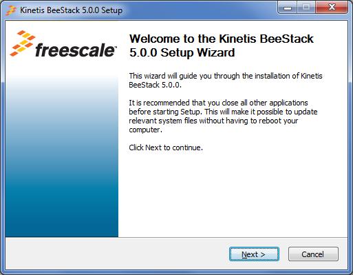 Deploying BeeStack and application software Figure 13. Kinetis BeeStack setup 7. Review the License Agreement and click I Agree if the terms are accepted. 8.