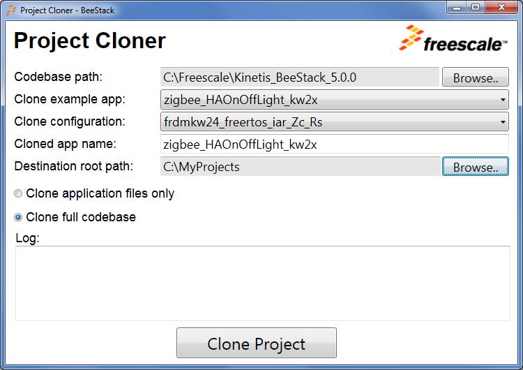 Using Project Cloner to create BeeStack applications Figure 18. Project cloner 3. Select a <example-apps>_<mcu> in the Clone example app drop down. 4.