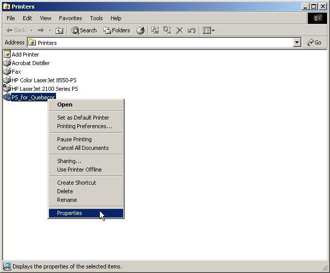 going to your Start menu and selecting Printers & Faxes (Windows XP) or by selecting